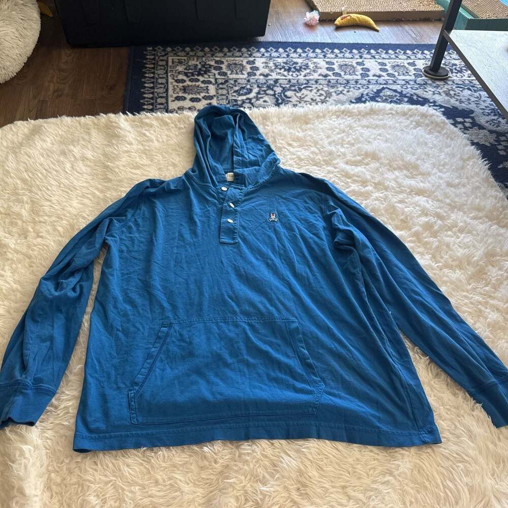 Psycho Bunny Long Sleeve Placket Hoodie Blueβ Medium